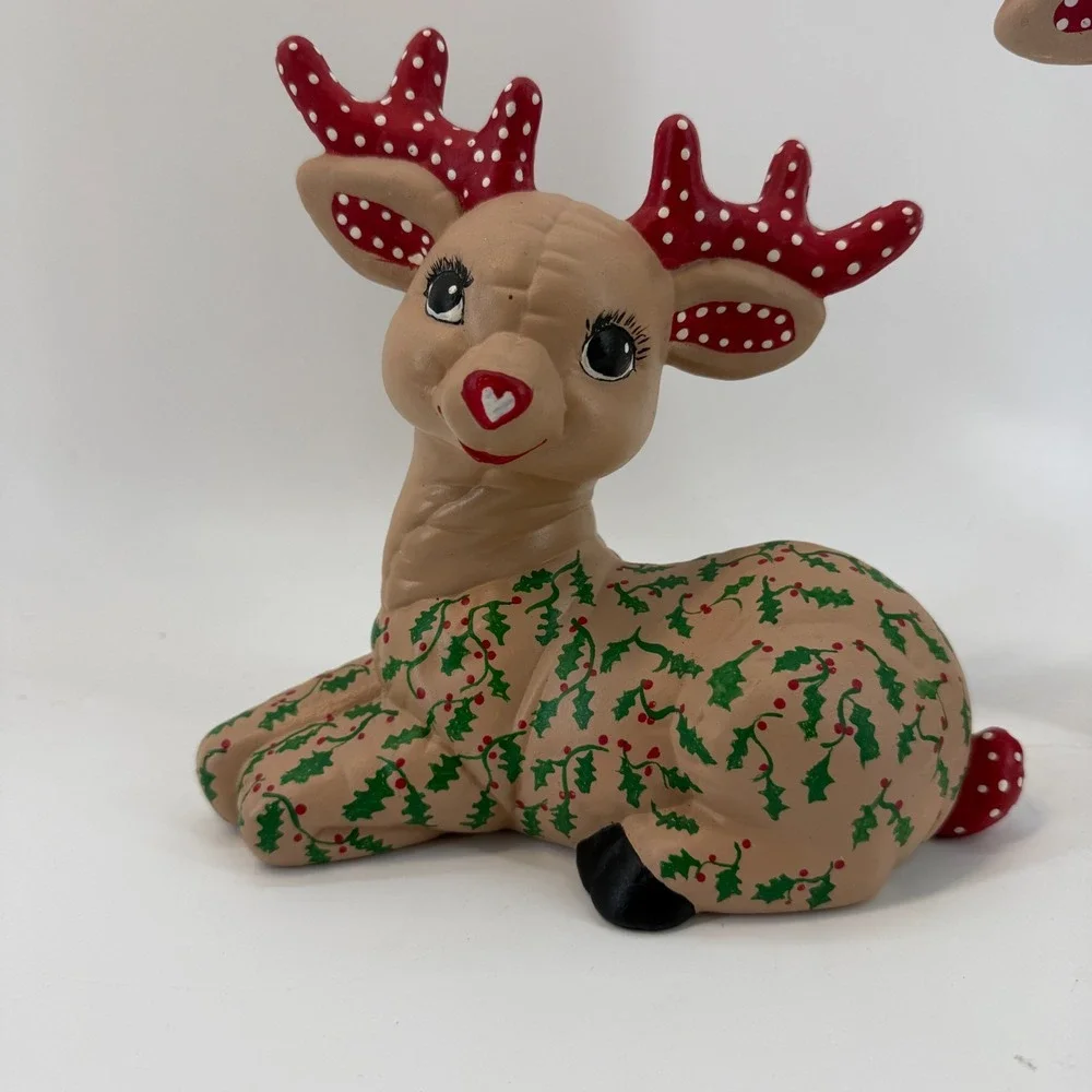Vintage Kimple Ceramic Molds Christmas Quilted Reindeer Set Figurines Polka Dots